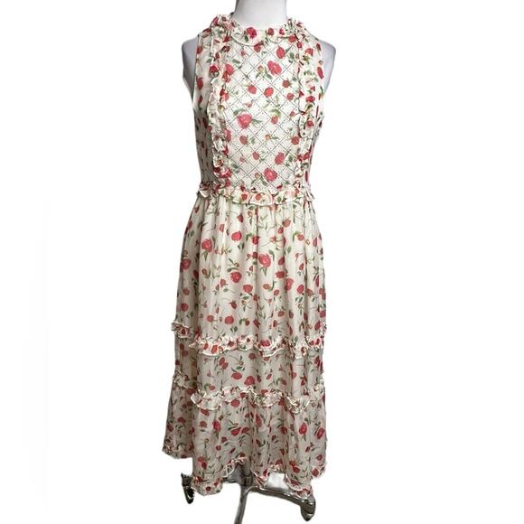 Dodo bar or floral tiered midi dress with stud embellishments Sz 40 - Picture 1 of 7